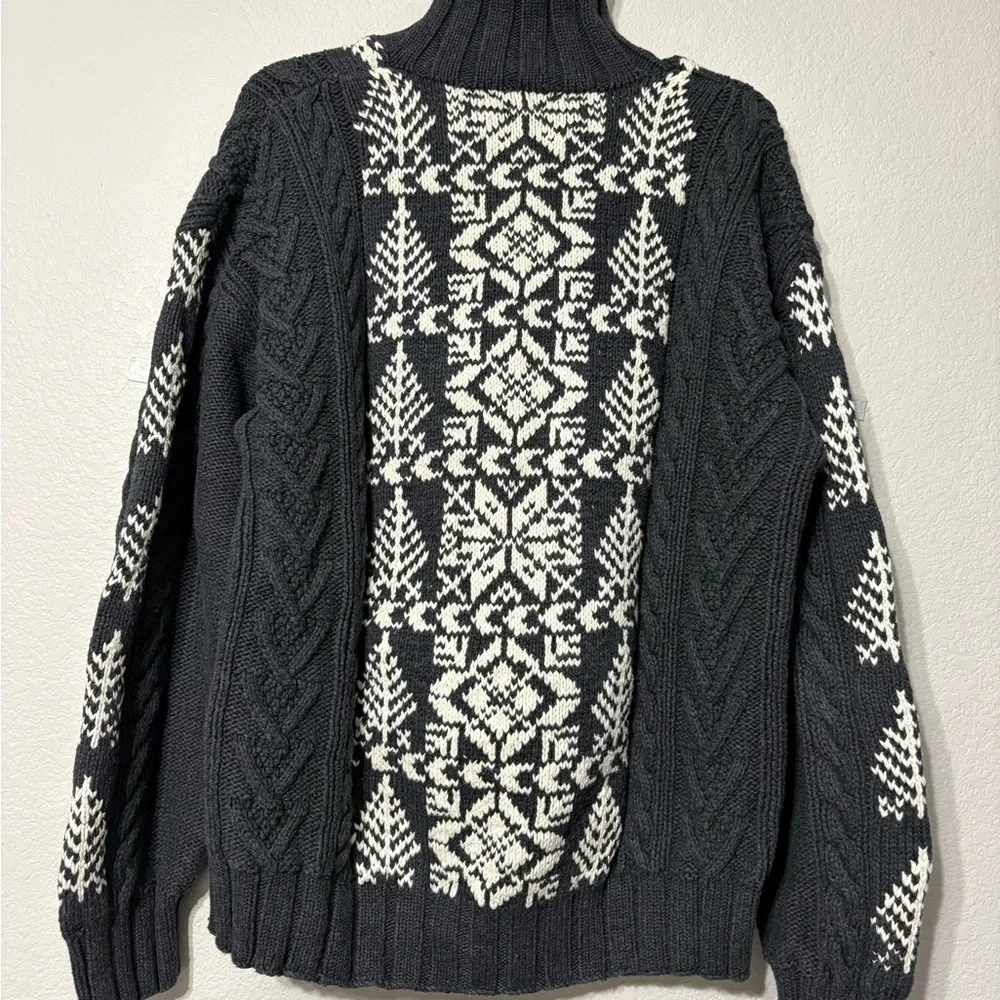 Vintage Hand Knit Men’s Heavyweight Nautica Charcoal Gray/Cream Cableknit Sweate